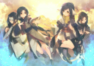 Anime girls sky clouds sunshine - cloud behind them free wallpaper