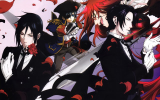 Anime characters group red background 4 - heart free wallpaper
