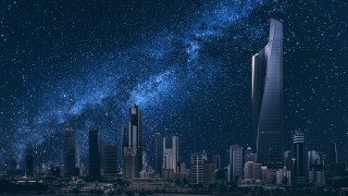 City skyline stars buildings foreground - affinity photo free wallpaper