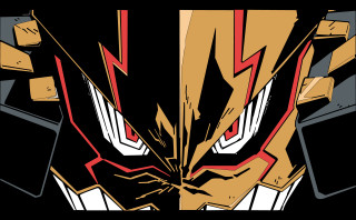 Robot face closeup black background - flat color free wallpaper