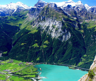 Mountain lake bridge valley forest - bernt tunold free wallpaper