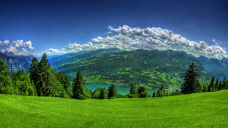 Scenic green valley mountains lake 4 - scenic free wallpaper