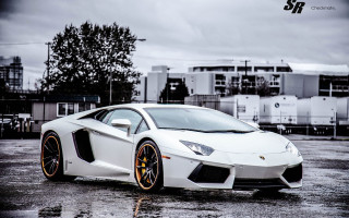 White orange sportscar parkinglot cloudy - luxury free wallpaper