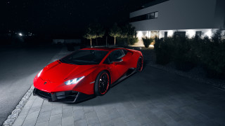 Red sports car driveway night - a driveway free wallpaper