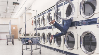 Laundry room man hanging washing - dirck van der lisse free wallpaper