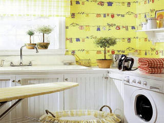 Kitchen washing machine window yellow - plant free wallpaper