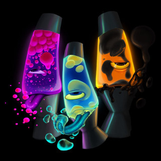 Three colored objects dark room - free neon wallpaper for tablet