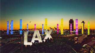 Lax city skyline sunset colorful 2 - a large sign free wallpaper