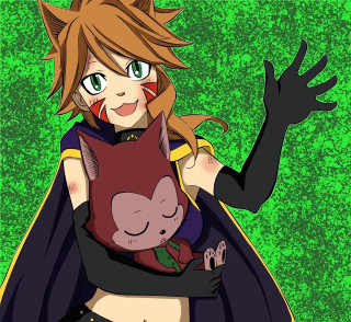 Woman costume holding cat lap - a cat free wallpaper for tablet