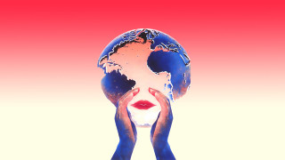 Woman hands face globe red - tristan eaton free wallpaper