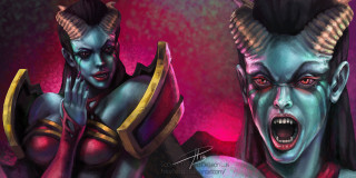 Two women horns makeup painting - a painting style free wallpaper