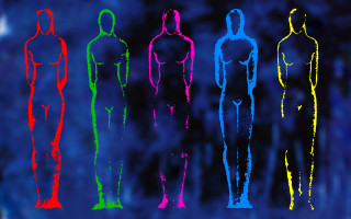 Colorful figures row blue background - apelle free wallpaper