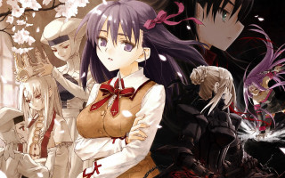 Anime characters tree white flowers - red ribbon free wallpaper