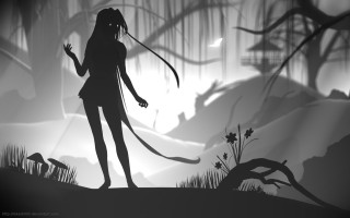 Girl long tail holding stick - a stick free wallpaper