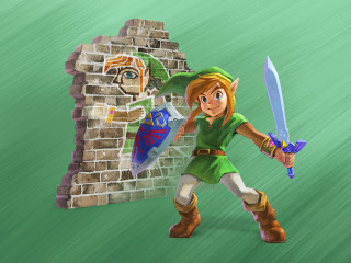 Cartoon link brick wall sword - shield free wallpaper