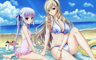 Anime girls beach blue sky - a beach next free wallpaper