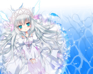 Anime girl white hair blue 21 - long white hair free wallpaper