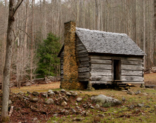 Log cabin woods stone chimney - elinor proby adams free wallpaper for desktop