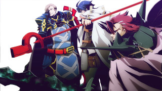 Anime characters swords group standing 2 - one holding free wallpaper