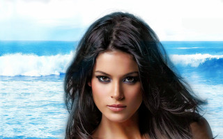 Woman longhair ocean wave blue - in the ocean free wallpaper