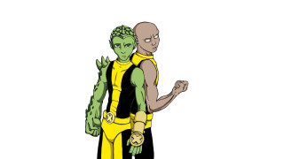 Man woman yellow black costumes - character art free wallpaper