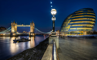 Bridge water night boat building - the water and a building in the background free wallpaper