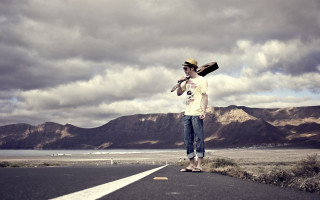 Man standing road baseball bat - david boyd free wallpaper