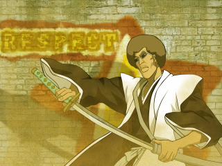 Man kimono sword brick wall - anime style free wallpaper