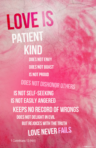 Pink poster love is patient - free love wallpaper