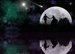 Couple holding hands full moon 2 - a couple holding free wallpaper for desktop