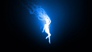 Blue smoke dark background person - volumetric light free wallpaper