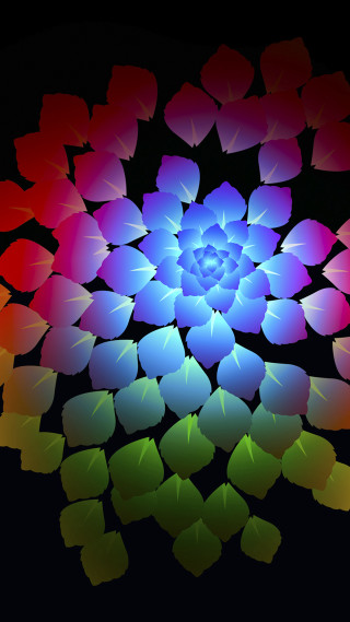 Colorful flower rainbow center black - volumetric free wallpaper for mobile