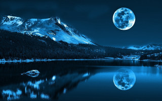 Full moon mountain lake reflection 3 - full moon free wallpaper