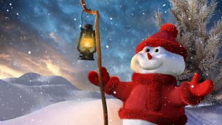 Snowman holding lantern pole snow 2 - winter free wallpaper
