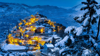 Large building mountain lights snow - a large building free wallpaper