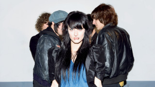 Woman black hair group leather - blue dress free wallpaper