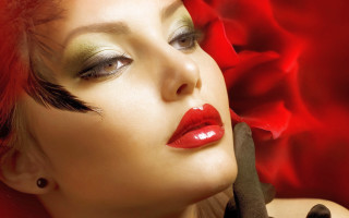 Red haired woman red dress 3 - a black glove free wallpaper for desktop