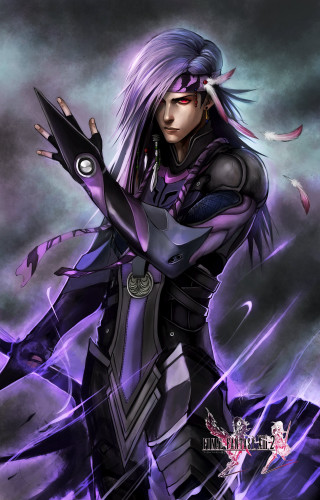 Woman purple hair sword hand 2 - cloud free wallpaper for mobile