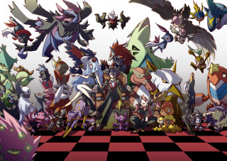 Cartoon characters checkered floor group - epic scale free wallpaper