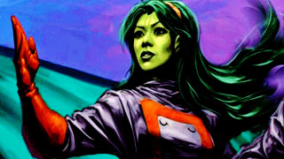 Woman green hair red shirt - a painting of a woman free wallpaper