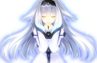 Anime girl white hair blue 2 - a blue collar free wallpaper