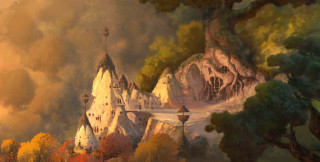 Castle forest mountain cloudy sky - fantasy concept art free wallpaper