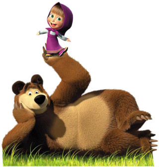 Cartoon bear girl grass together - his back free wallpaper for tablet