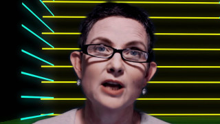 Surprised woman glasses neon background - behind her free wallpaper