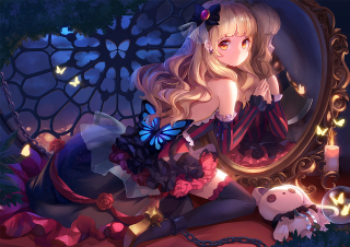 Gothic blonde woman mirror teddy - lap free wallpaper