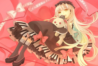 Girl blonde hair stuffed animal - a ribbon free wallpaper