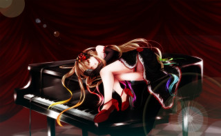 Woman laying piano long hair - a piano free wallpaper