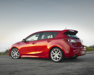 Red car parked open hood - side profile free wallpaper