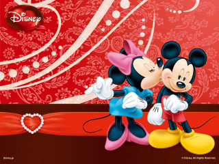 Mickey minnie kissing red background 3 - disney free wallpaper