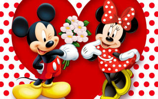 Mickey minnie love polka dots - background behind them free wallpaper